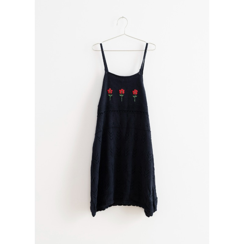 FISH &amp; KIDS : KNITTED STRAPS FLOWERS DRESS - NAVY