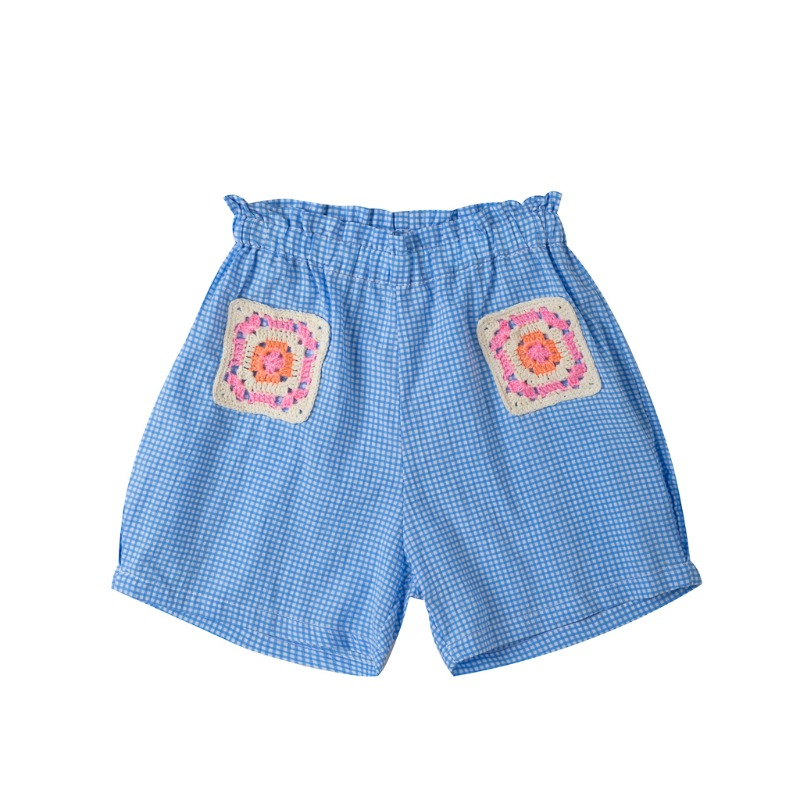 KIDSAGOGO 키자고고 : Crochet pocket Short - mini checks iris blue 4-5, 6-7