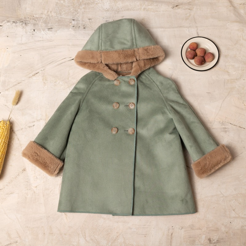 BIRINIT PETIT : Van Gogh coat with stick green hood 5Y, 6Y