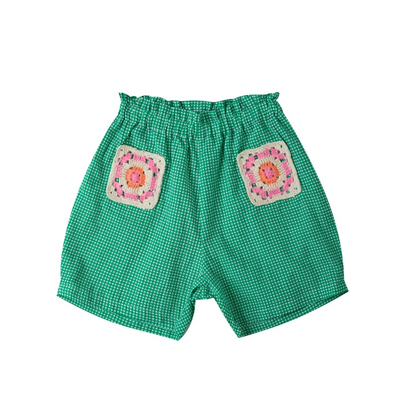KIDSAGOGO 키자고고 : Crochet pocket Short - mini check grass green 3-4. 5-6, 6-7